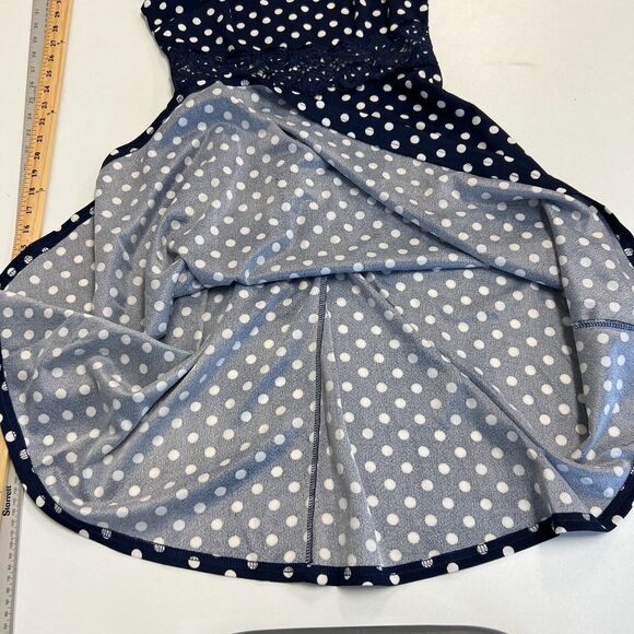 Homeyee Polka Dot Dress Womens 6 Navy Sleeveless Fit & Flare Floral Lace Detail - Picture 9 of 12